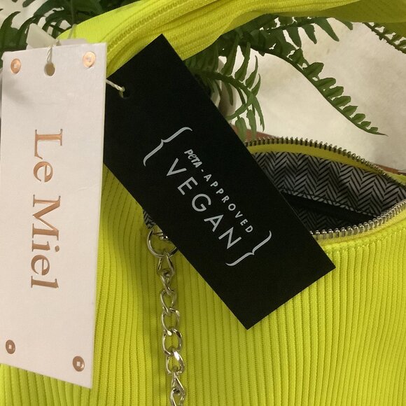 LE-MIEL-STATEMENT NEON YELLOW TOP HANDLE BAG WITH SILVER CROSBODY HARDWAREK-NWT - Picture 8 of 11